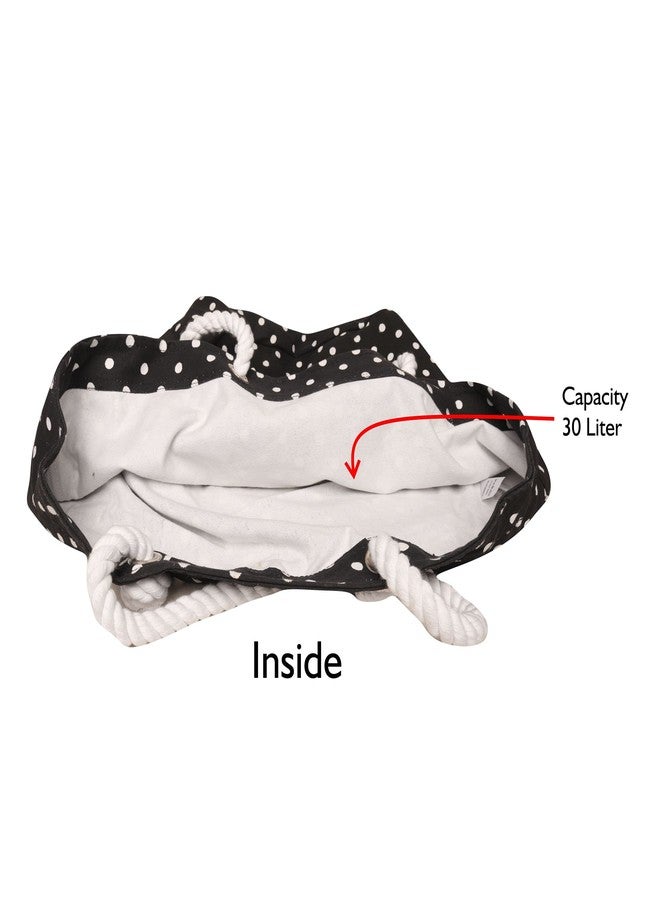 ASTRID Women Polka Dot Eco-Friendly Cotton Carry Bag, Work Tote,Black - Image 4
