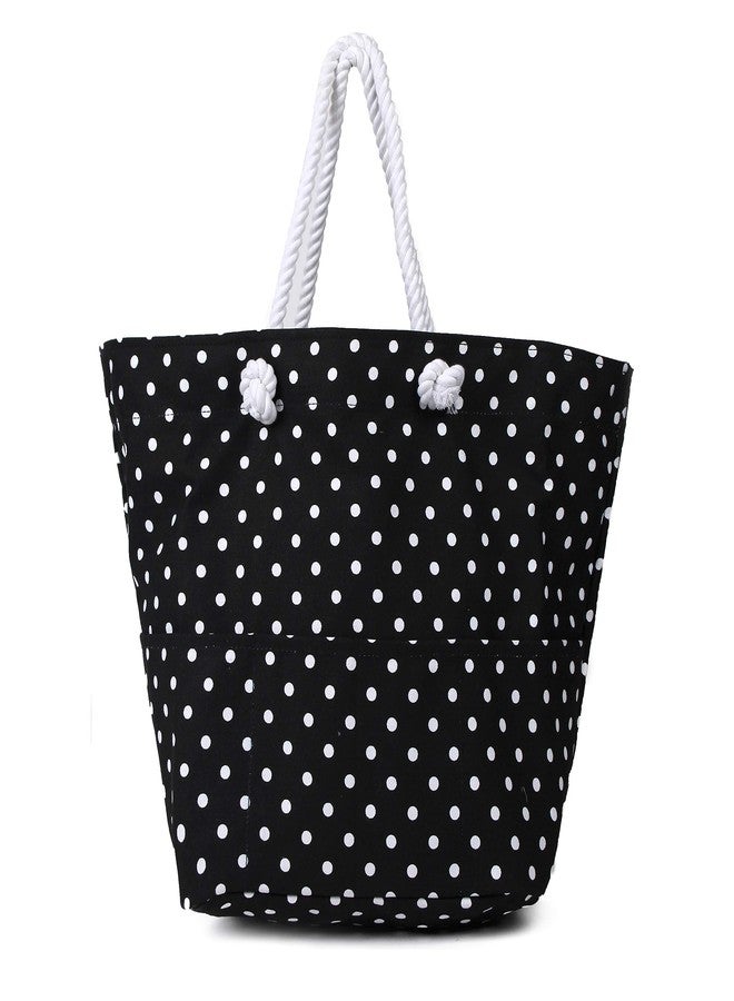 ASTRID Women Polka Dot Eco-Friendly Cotton Carry Bag, Work Tote,Black - Image 1