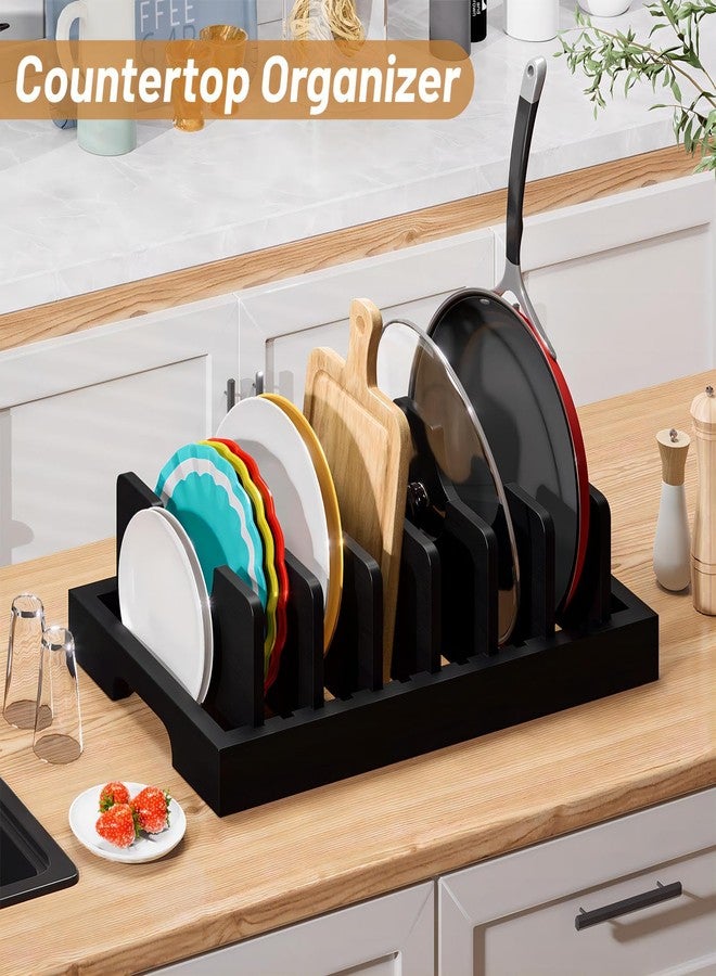 Kiasthome Bamboo Pot and Pan Organizer, Pot Lid Organizer Holder Rack for Countertop Drawer, Kitchen Cabinet Organizer with 7 Adjustable Dividers for Pots, Pans, Baking Sheets, Cutting Boards, Black - Image 5