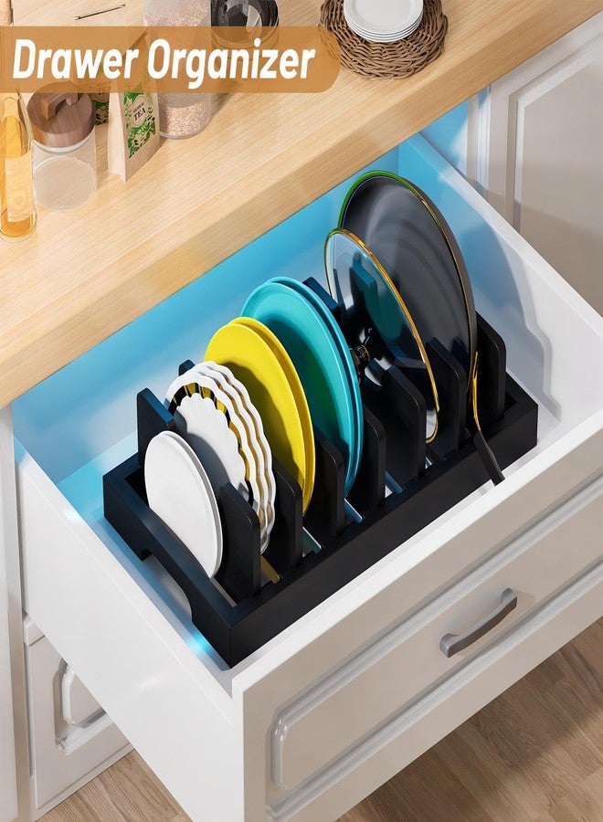 Kiasthome Bamboo Pot and Pan Organizer, Pot Lid Organizer Holder Rack for Countertop Drawer, Kitchen Cabinet Organizer with 7 Adjustable Dividers for Pots, Pans, Baking Sheets, Cutting Boards, Black - Image 4