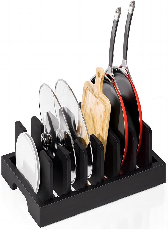 Kiasthome Bamboo Pot and Pan Organizer, Pot Lid Organizer Holder Rack for Countertop Drawer, Kitchen Cabinet Organizer with 7 Adjustable Dividers for Pots, Pans, Baking Sheets, Cutting Boards, Black - Image 1