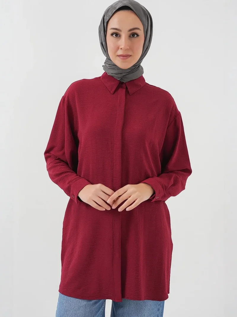 بيغ دارت BDART Oversized Long Sleeve Button-Up Blouse with Shirt Collar