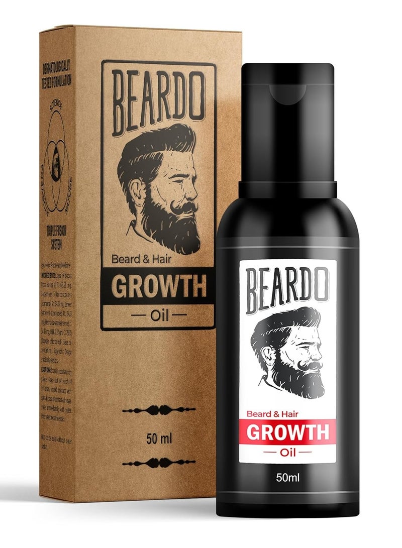 BEARDO Beardo Beard and Hair Growth Oil - 50 ml for faster beard growth and thicker looking beard | Natural Actives Only | No Harmful Chemicals - Image 1