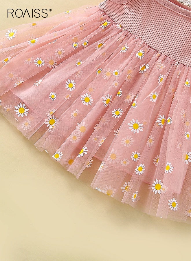 roaiss Girl's Summer Dress with Daisy Pattern, Sleeveless Tulle Dress, Elegant Stylish Princess Dress for Girls, Flower-patterned Camisole Dress, Suitable for Daily Wear or Any Occasion - Image 4