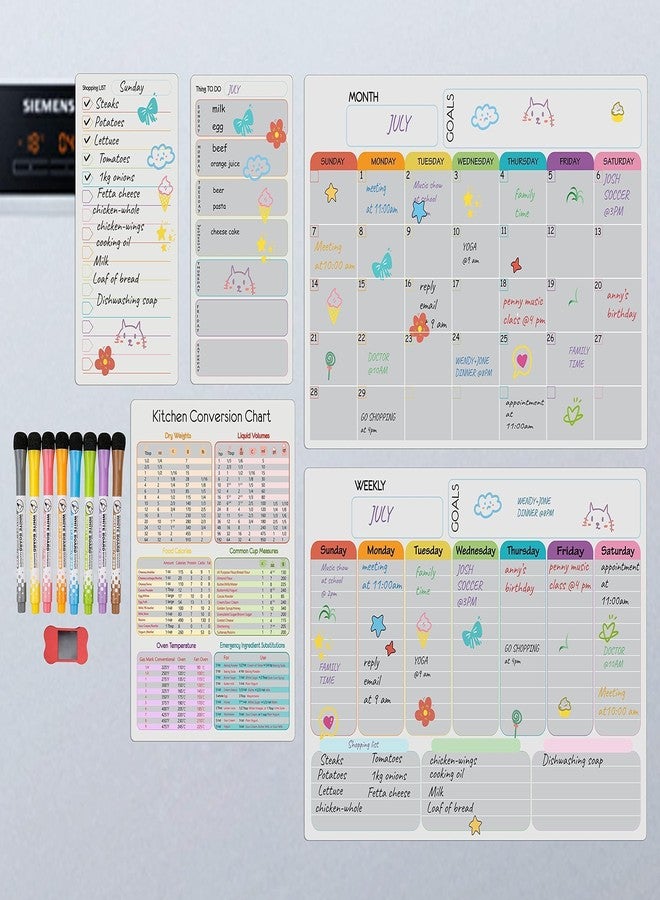 Hivillexun Magnetic Dry Erase Calendar Whiteboard Set (5-Pack) - Includes Meal Planner, Conversion Chart, Family Menu Organizer, Shopping List, and Daily Schedule - 8 Markers and 1 Eraser - Image 5