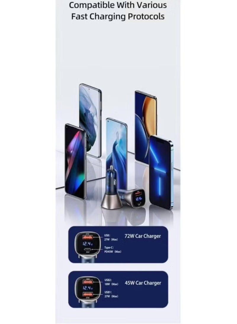 TIGER Fast Car Charger 45W with Dual Ports & Digital LED Display –- Smart Quick Charge QC 3.0, Universal Compatibility for All Smartphones -- Efficient Car Charging Solution - Image 2