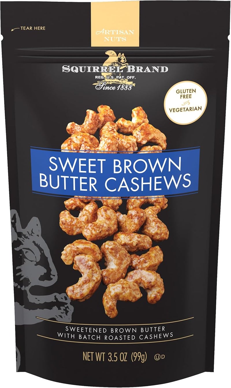Squirrel Brand Sweet Brown Butter Cashews - 3.5 Ounce Resealable Bag, Gluten Free and Vegetarian Snack - Image 1