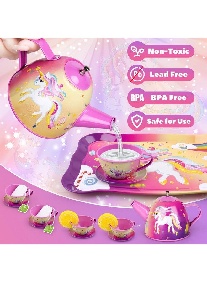 أوني مجموعة ألعاب حفل الشاي للبنات، مجموعة شاي يونيكورن من الصفيح، ألعاب تظاهرية للبنات، هدايا للفتيات الصغيرات من سن 3 إلى 6 سنوات، ألعاب أطفال بنات هدايا لحفل الشاي بما في ذلك حقيبة حمل مجموعة الشاي (يونيكورن جديد) - Image 2
