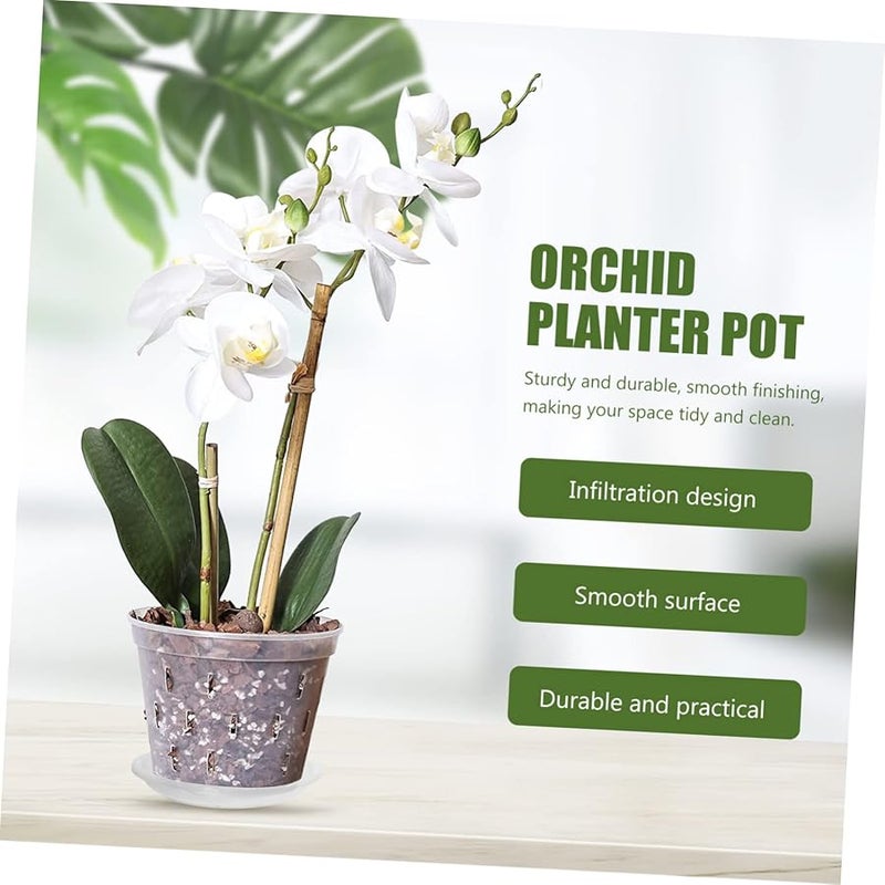 Totority Transparent Plastic Flowerpot with Ventilation Holes and Tray for Indoor Plants - Image 5