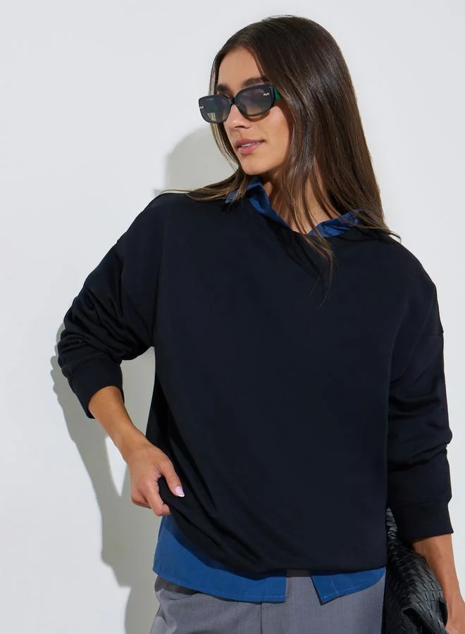 Black Plain Regular Fit Sweatshirt