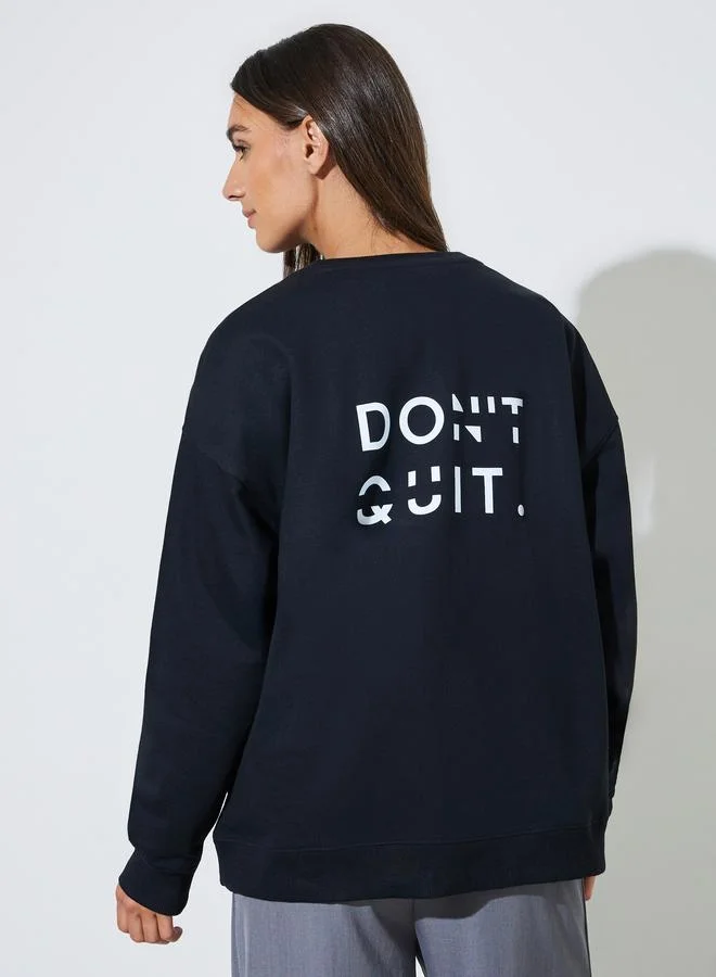 Styli  Black Plain Regular Fit Sweatshirt for Women | Best Price UAE