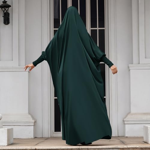 IKADEX Jilbab for Muslim Women Hooded Abaya Kaftan Dress Hijab Chador One-Piece Arabic Islamic Prayer Robe Dark Green - Image 3
