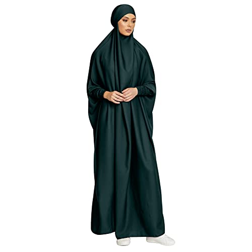 IKADEX Jilbab for Muslim Women Hooded Abaya Kaftan Dress Hijab Chador One-Piece Arabic Islamic Prayer Robe Dark Green - Image 1