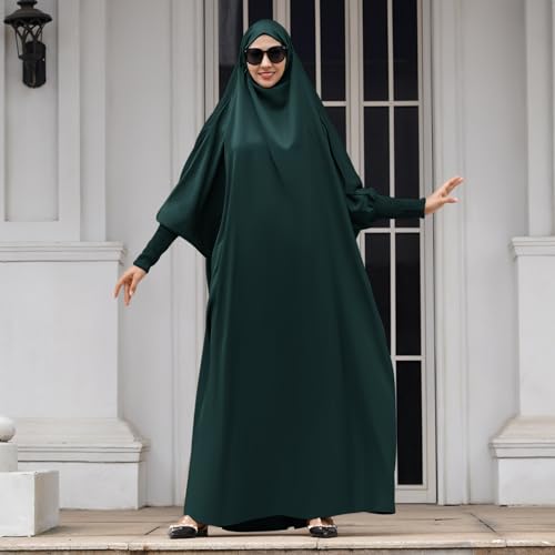 IKADEX Jilbab for Muslim Women Hooded Abaya Kaftan Dress Hijab Chador One-Piece Arabic Islamic Prayer Robe Dark Green - Image 4