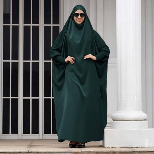 IKADEX Jilbab for Muslim Women Hooded Abaya Kaftan Dress Hijab Chador One-Piece Arabic Islamic Prayer Robe Dark Green - Image 2