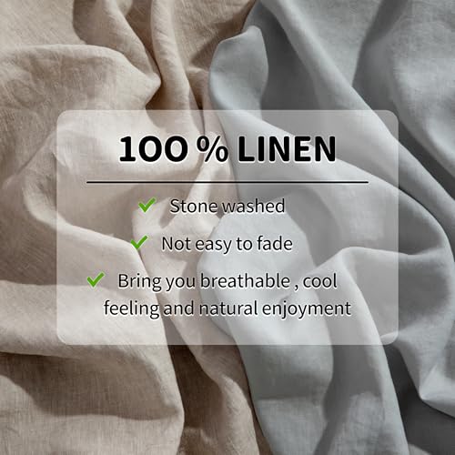 LBRO2M 100% Linen Sheet Set King Size,Bed Sheets 4 Piece Sets, Solid Color Natural Flax Bed Sheets Soft Breathable Bedding,16" Deep Pocket,All Season (King, Linen) - Image 5