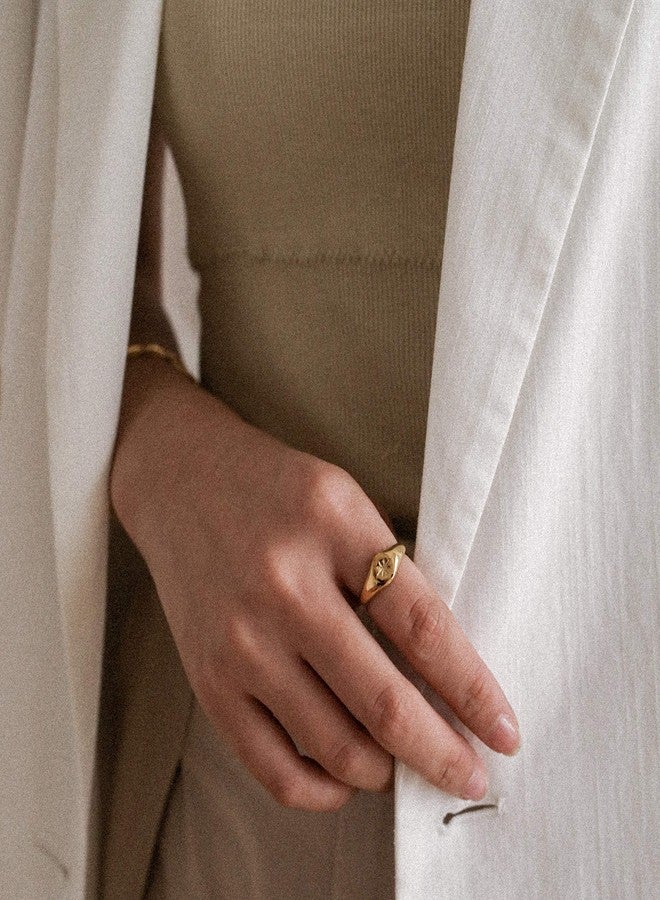 Shapes Studio 18K Gold Plated Hexagram Signet Ring, Minimalist Vintage Styled Women Jewelry, Star Band Ring, Stackable Ring (6) - Image 3