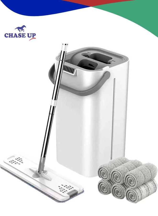 Chase Up Mop and Bucket with Wringer Set, Hands Free Flat Floor Mop and Bucket, 6 Washable Microfiber Pads Included, Wet and Dry Use, Home Floor Cleaning System for All Floor Types and Windows - Image 1