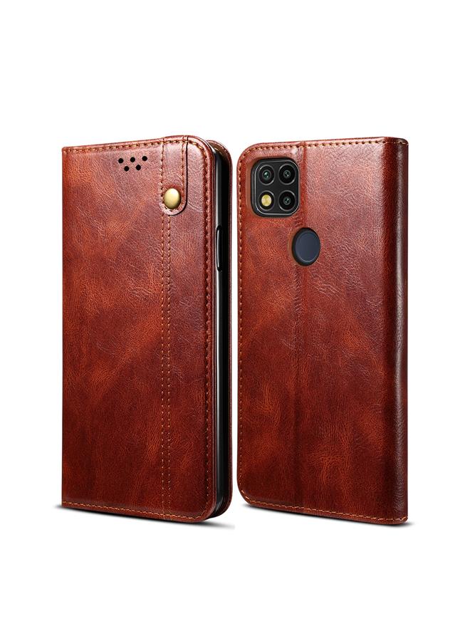 The Bros Case For Xiaomi Redmi 10A / 9C Simple Wax Crazy Horse Texture Leather Phone Case