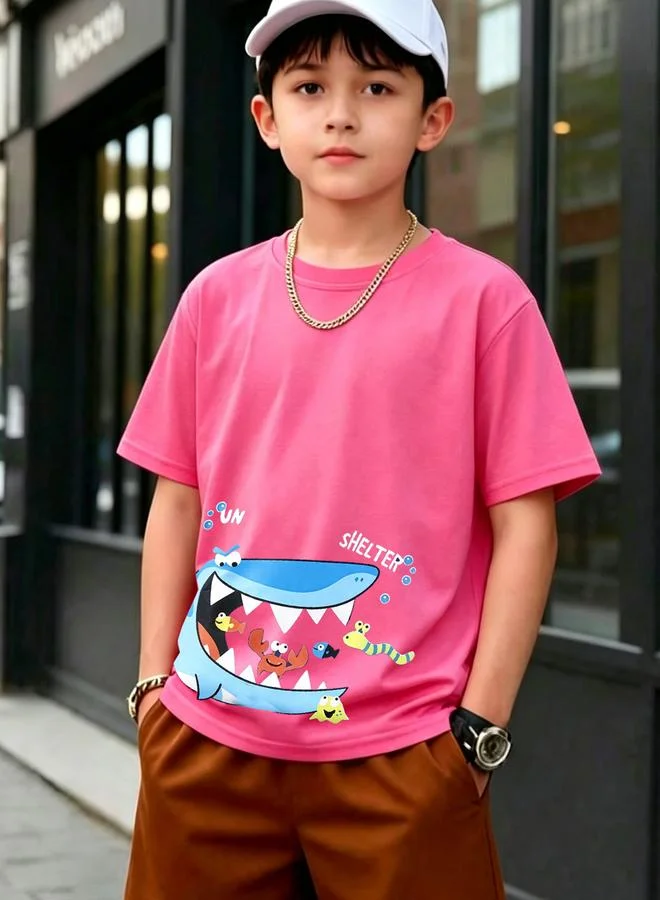 Take Two Kids Pink Cotton Short Sleeve Shark Graphic T-Shirt