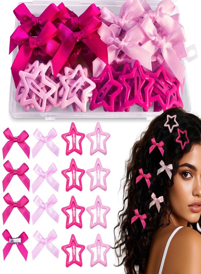 ABOLINE 44PCS Bow Hair Clips and Star Barrettes Set, 20PCS Satin Mini Hair Bows, 24PCS Star Hair Clips, Cute Y2K Hair Accessories for Women Girls - Image 1
