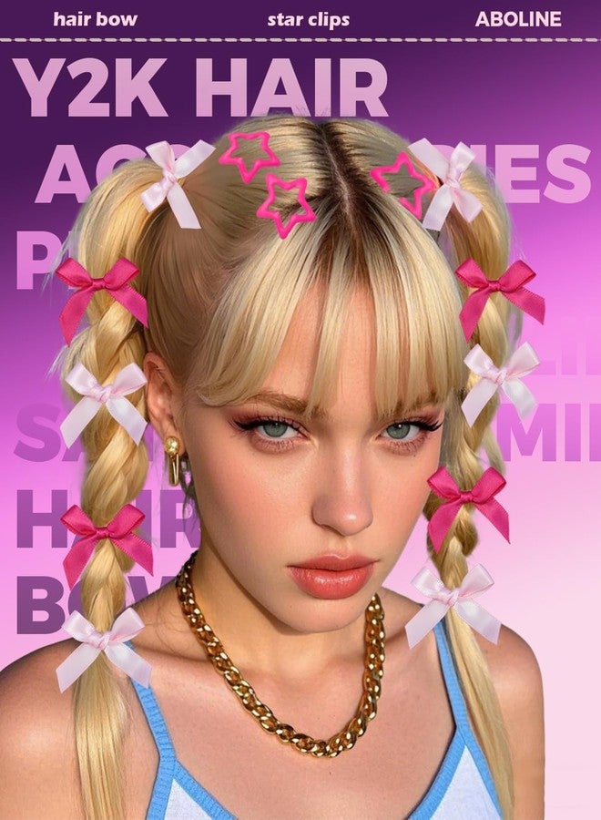 ABOLINE 44PCS Bow Hair Clips and Star Barrettes Set, 20PCS Satin Mini Hair Bows, 24PCS Star Hair Clips, Cute Y2K Hair Accessories for Women Girls - Image 5