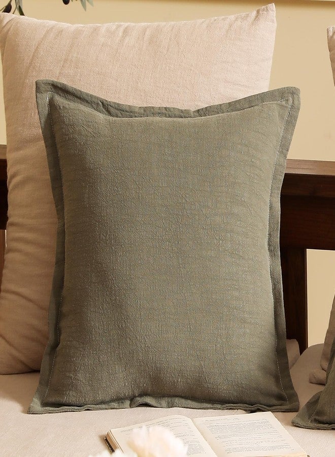 patdrea Green Shabby Chic Decorative Throw Pillow Covers 22x22 Set of 2, Farmhouse Linen Pillow Covers with Folded Edge, Square Sturdy Throw Pillow Case for Sofa, Bed and Living Room - Image 2