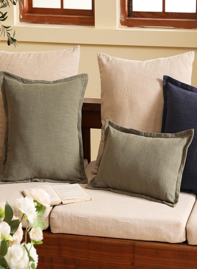 patdrea Green Shabby Chic Decorative Throw Pillow Covers 22x22 Set of 2, Farmhouse Linen Pillow Covers with Folded Edge, Square Sturdy Throw Pillow Case for Sofa, Bed and Living Room - Image 3