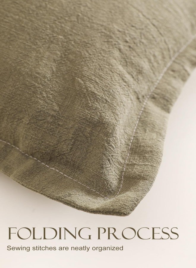 patdrea Green Shabby Chic Decorative Throw Pillow Covers 22x22 Set of 2, Farmhouse Linen Pillow Covers with Folded Edge, Square Sturdy Throw Pillow Case for Sofa, Bed and Living Room - Image 5
