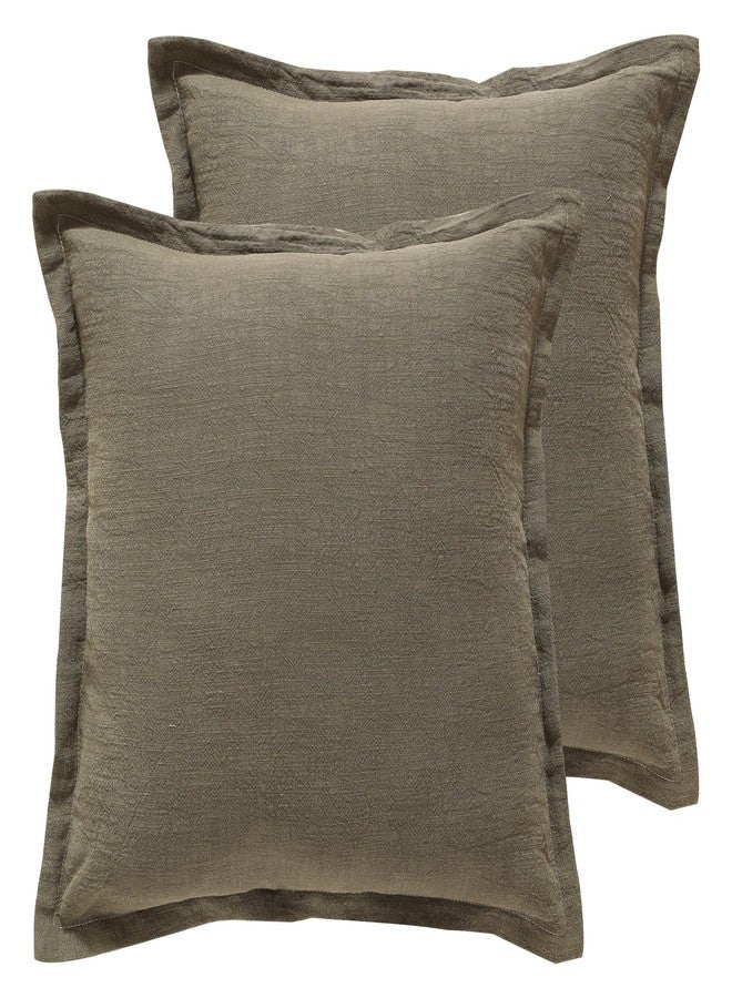 patdrea Green Shabby Chic Decorative Throw Pillow Covers 22x22 Set of 2, Farmhouse Linen Pillow Covers with Folded Edge, Square Sturdy Throw Pillow Case for Sofa, Bed and Living Room - Image 1