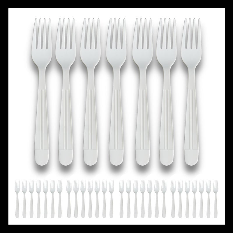 Pokanic Plastic Utensils Individual Packaging Silverware Bulk Pack Disposable Cutlery Party Supply Heavy Duty Fork (125  White) - Image 1