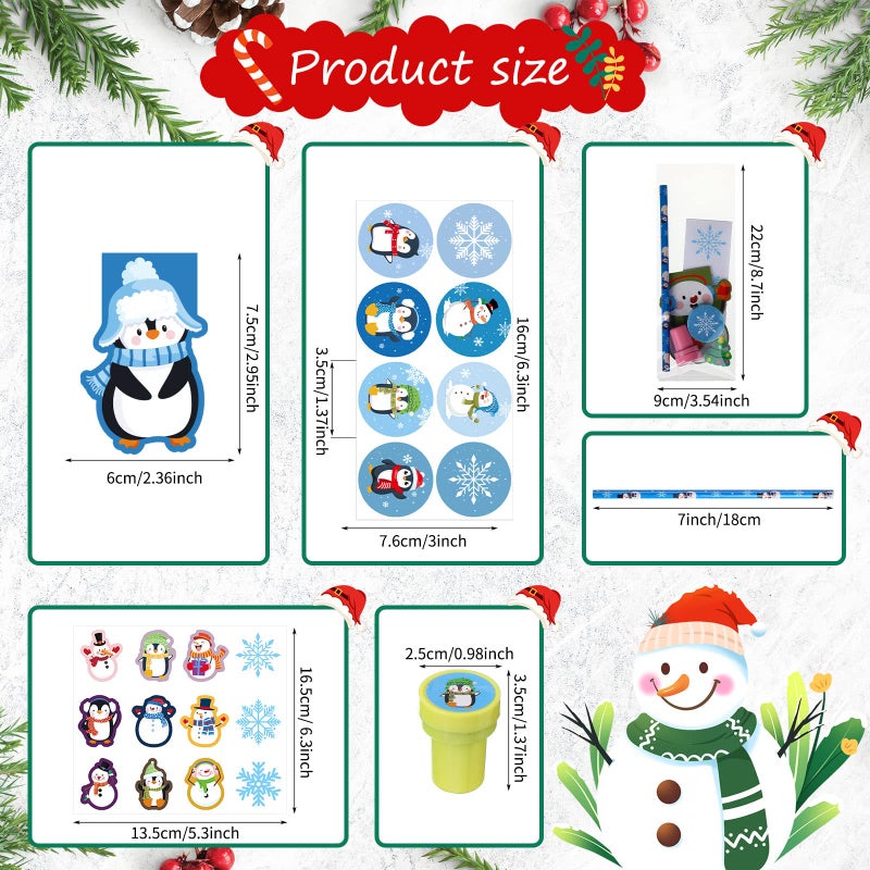 Funrous 192 PCS Christmas Party Favors Stationery Set Kids  Winter Holiday Classrooms Exchange Gifts Reward Prizes Bulk  Including Pencils Notebooks Eraser StickerSnowflake - Image 3