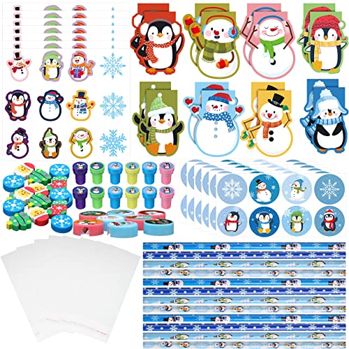 Funrous 192 PCS Christmas Party Favors Stationery Set Kids  Winter Holiday Classrooms Exchange Gifts Reward Prizes Bulk  Including Pencils Notebooks Eraser StickerSnowflake - Image 1