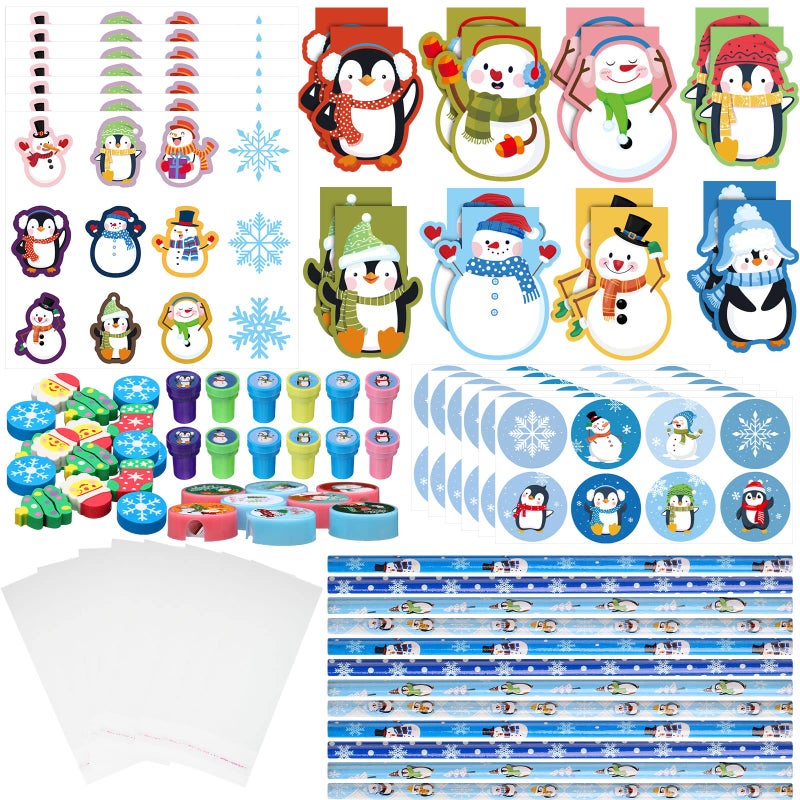 Funrous 192 PCS Christmas Party Favors Stationery Set Kids  Winter Holiday Classrooms Exchange Gifts Reward Prizes Bulk  Including Pencils Notebooks Eraser StickerSnowflake - Image 2