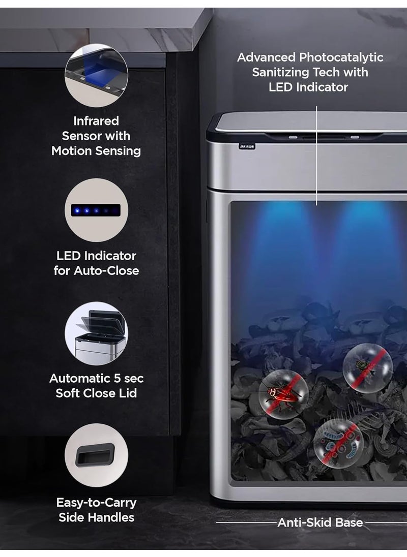 UMAI (9L+9L Dustbin For Kitchen | Dustbin For Bathroom | 37cm Automatic Smart Sensor Dustbin For Bedroom | Steel Dustbin With Lid | Hands Free Access | Dustbin For Office | Garbage Bin - Silver