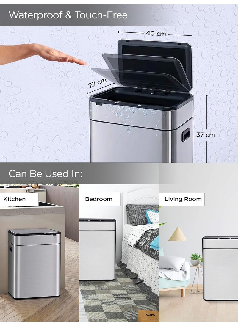 UMAI (9L+9L Dustbin For Kitchen | Dustbin For Bathroom | 37cm Automatic Smart Sensor Dustbin For Bedroom | Steel Dustbin With Lid | Hands Free Access | Dustbin For Office | Garbage Bin - Silver