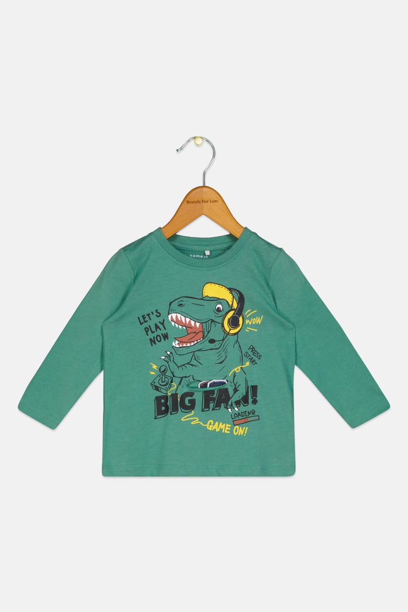 NAME IT Toddlers Boy Graphic Print Long Sleeves Top, Frosty Spruce - Image 1