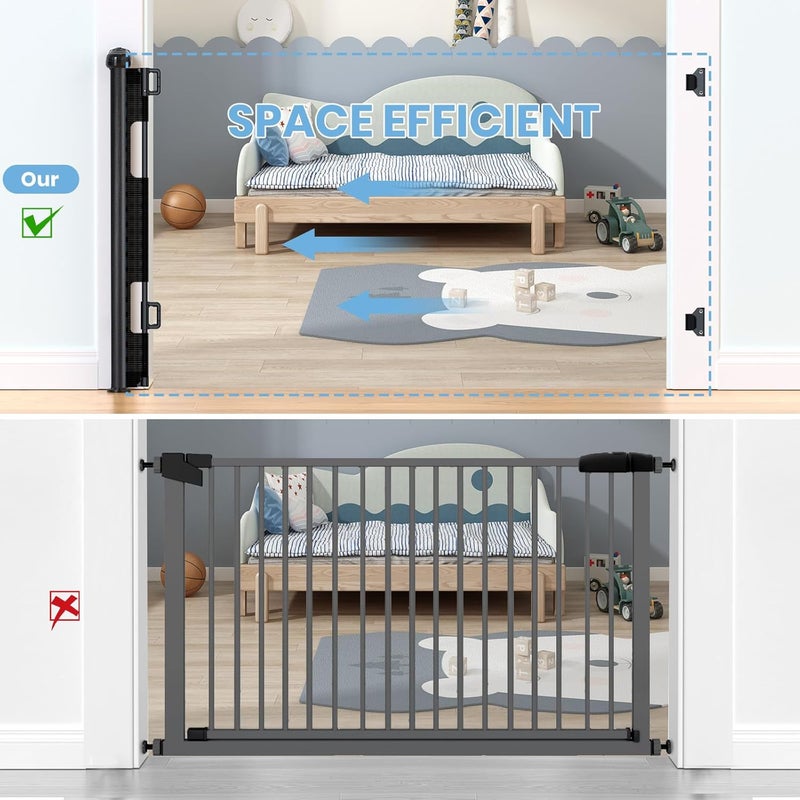 HAMOPY Retractable Baby Gate 33 Tall Extends up to 55 Wide Durable AutoLock Baby Gates for Stairs Mesh Dog Gate and Child Safety Gates for Doorways Hallways Indoor OutdoorBlack - Image 5