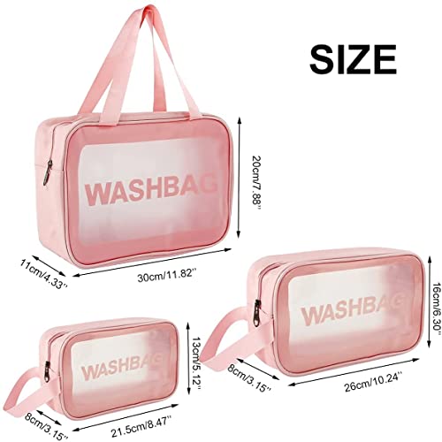 FLYNGO Pvc Clear Makeup Pouch Set, Cosmetic Organizer Bag for Women and Girls Travel Waterproof Toiletry Storage Kit (Set of 3 Light Pink) - Image 2