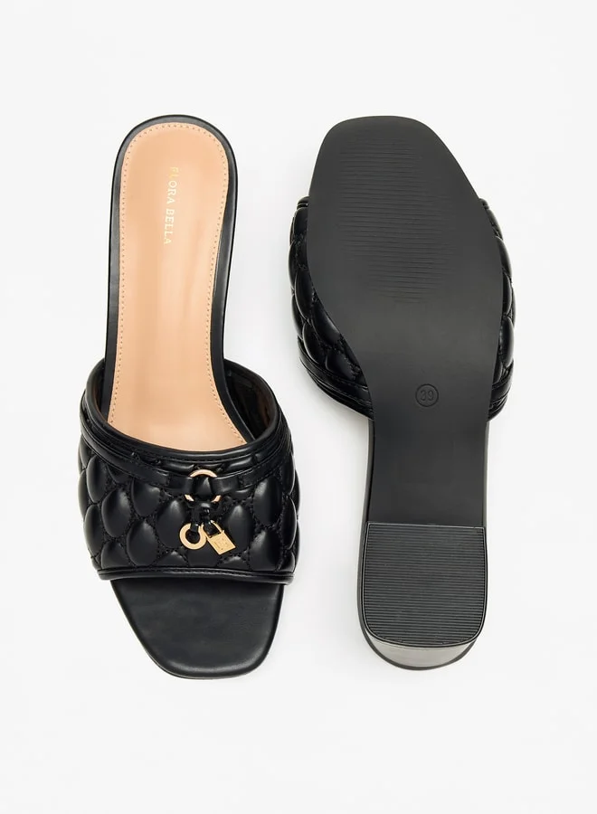 Flora Bella By Shoexpress Quilted Slip-On Sandals with Block Heels