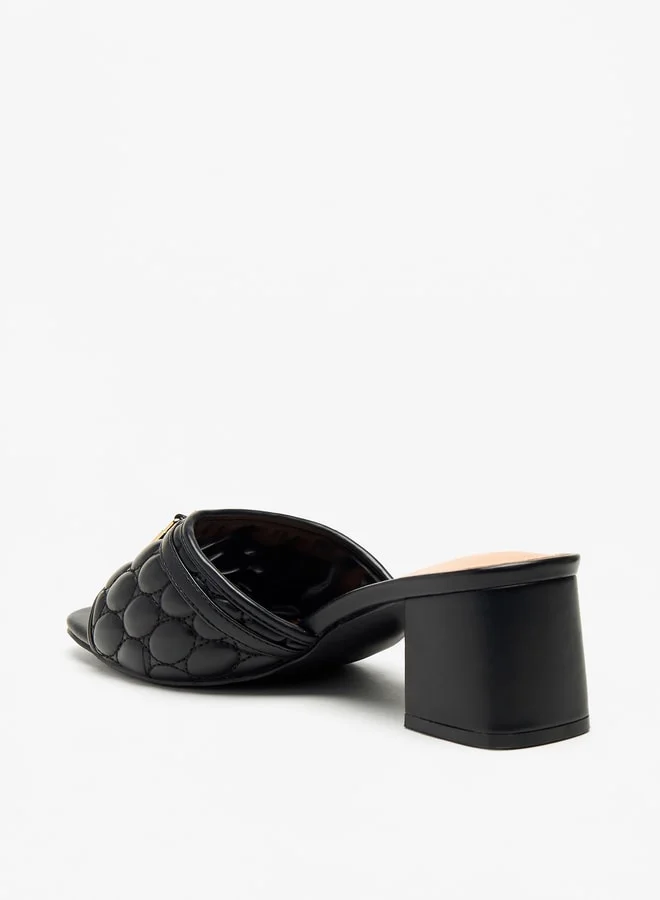 Flora Bella By Shoexpress Quilted Slip-On Sandals with Block Heels
