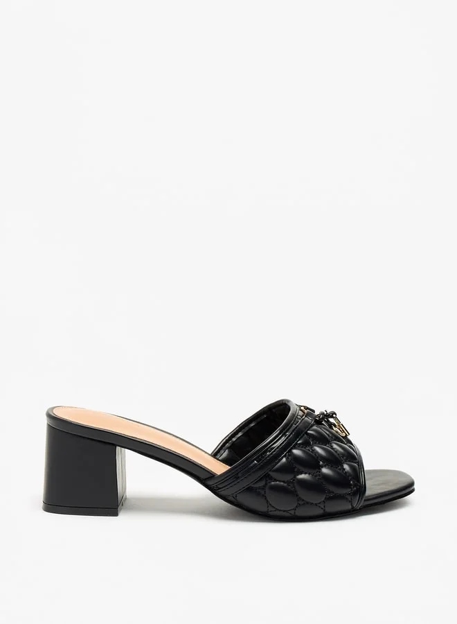 Flora Bella By Shoexpress Quilted Slip-On Sandals with Block Heels