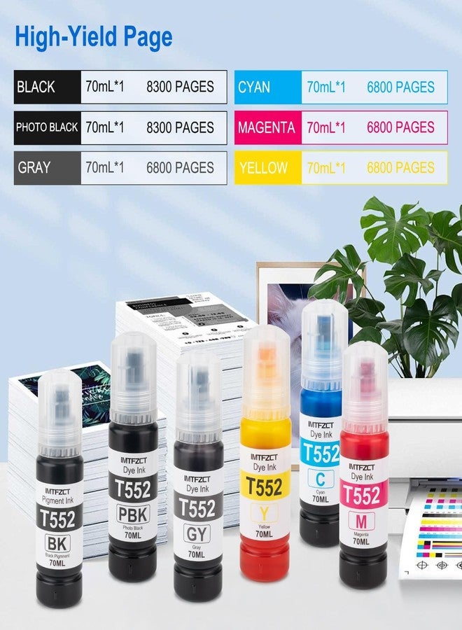 imtfzct Compatible 552 Ink Refill Bottles for Photo ET 8550 ET8550 Photo ET 8500 ET8500 8550 8500 Printers (BK PB C M Y GY) - Image 3