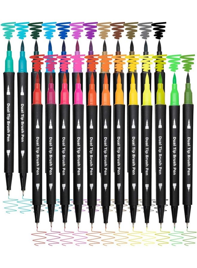 SUPER TOY 24 Shades Dual Tip Brush Marker Pens Set For Coloring Calligraphy Art Work Double Sided Markers For Kids Adult Artist, Journal, Doodling, Writing, Coloring Books, Multicolor - Image 1