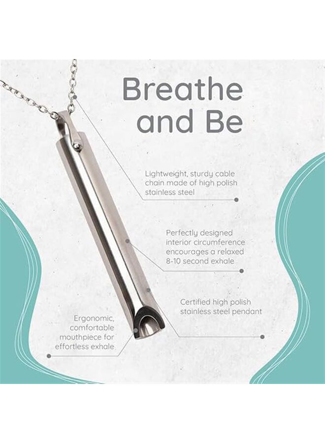 يُسلِّم قلادة من الفولاذ التيتانيوم للقلق، قلادة تنفس للتأمل، أداة للتأمل والتأمل والاسترخاء والهدوء وتقليل التوتر وتخفيف التوتر للرجال والنساء (فضي) - Image 4