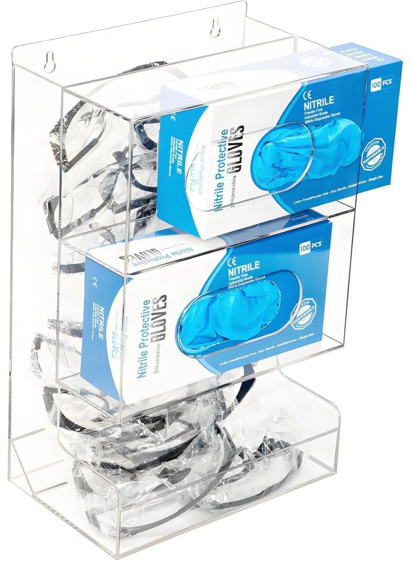 SLASA 2-in-1 Acrylic Safety Glasses & Glove Box Dispenser – Dustproof Wall-Mount or Countertop Holder for PPE Storage – 26 x 16.5 x 41.5 cm - Image 1
