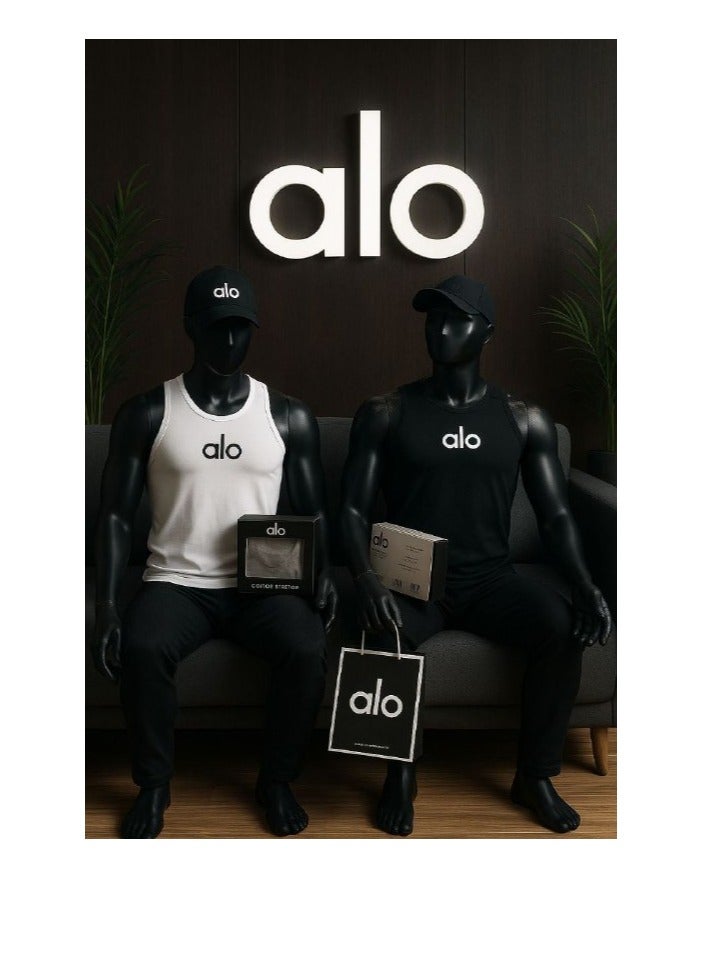 ألو طقم فانلة كت رجالي رياضية قطن فاخر – 2 قطعة أسود وأبيض، مريح للجيم والاستخدام اليومي -  مقاس لارج - Image 3