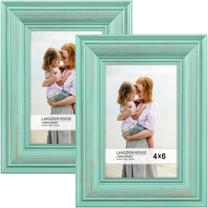 Langdon House 4x6 Real Wood Picture Frames Eggshell Blue  Gold Accents 2 Pack French Country Style Wooden Photo Frame 4 x 6 Lumina Collection