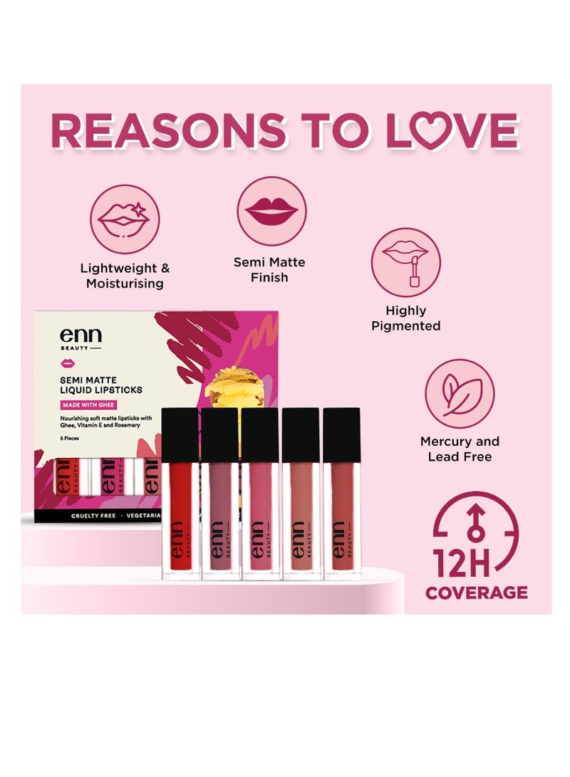 Enn Long Lasting Semi Matte Liquid Lipsticks with 12 Hour Coverage  Transferproof  Highly pigmented Goodness of Natural Ingredients with Intense Color Compact Pack of 5 - Image 5