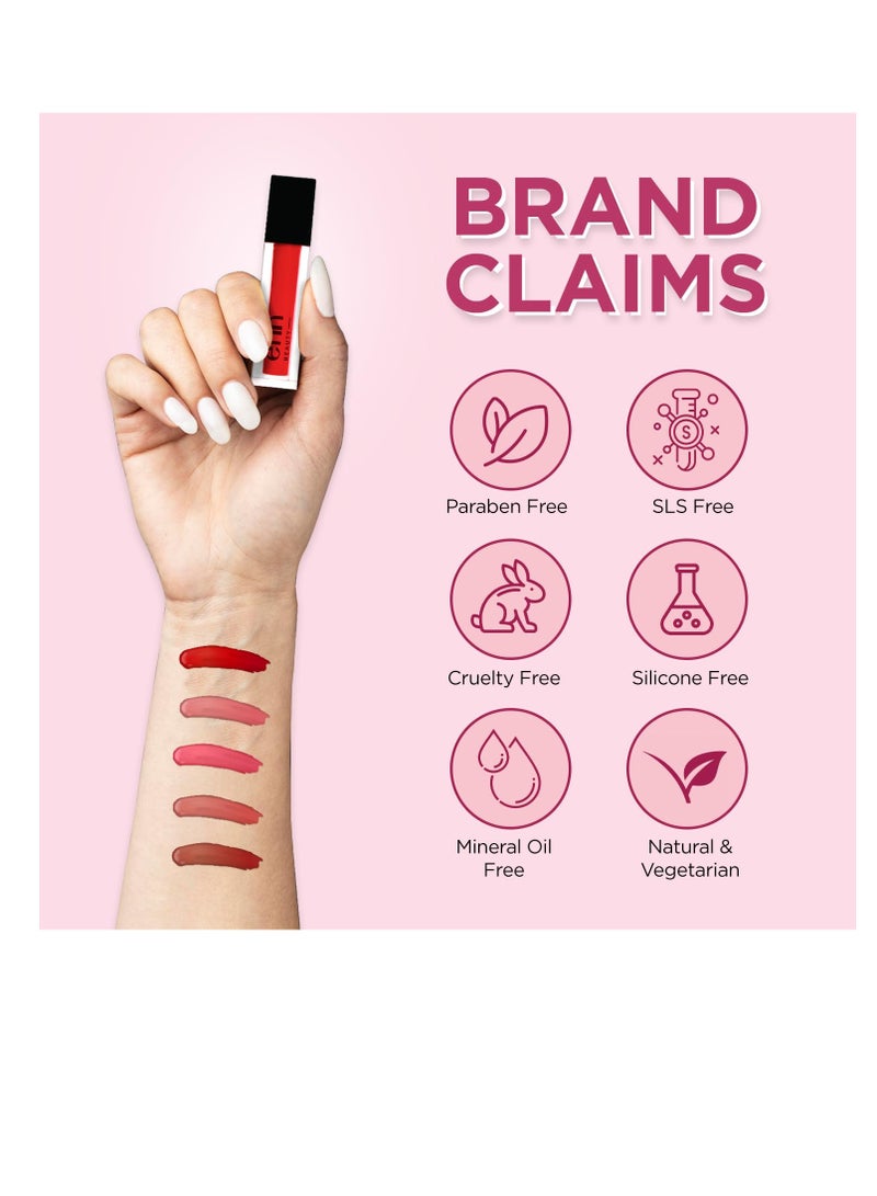 Enn Long Lasting Semi Matte Liquid Lipsticks with 12 Hour Coverage  Transferproof  Highly pigmented Goodness of Natural Ingredients with Intense Color Compact Pack of 5 - Image 4